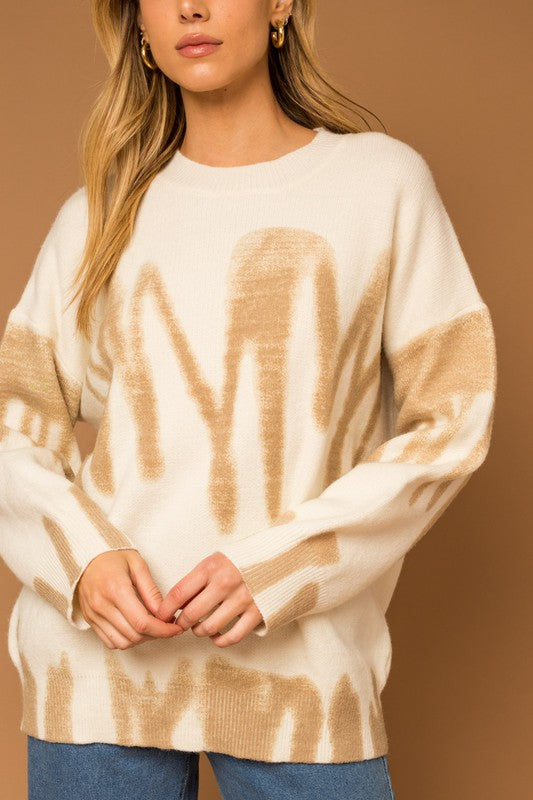 Long Sleeve Spray Print Sweater